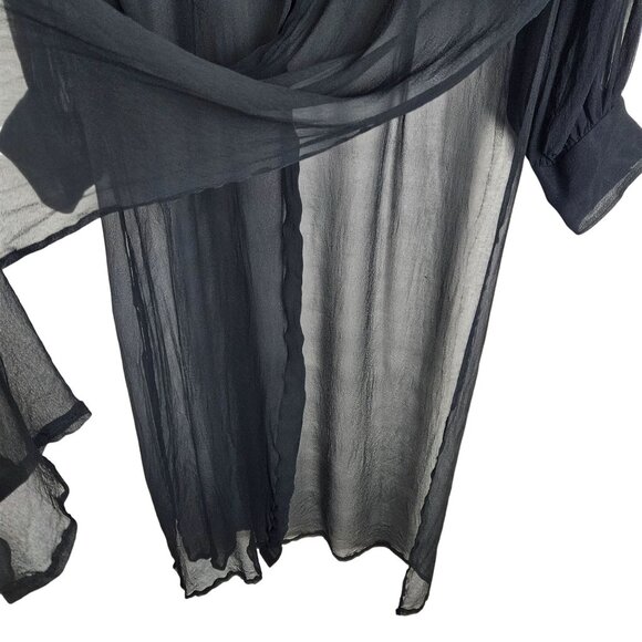 Maggy London Sheer Black Long Buttoned Duster Silk Jacket and Pants Size 10 Pet - Picture 5 of 13